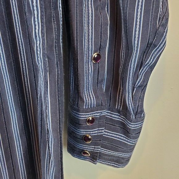 Panhandle Slim Blue Striped Western Purple Pearl Snap Button Down Shirt L Mens - Picture 4 of 15